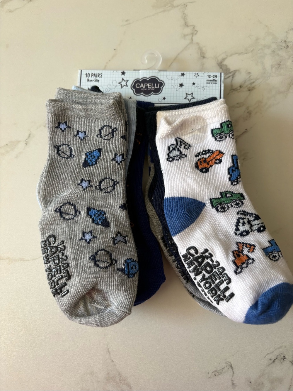 Capelli Kids' Icons Assorted 10-Pack Crew Socks 12-24m Non Slip - Picture 2 of 4